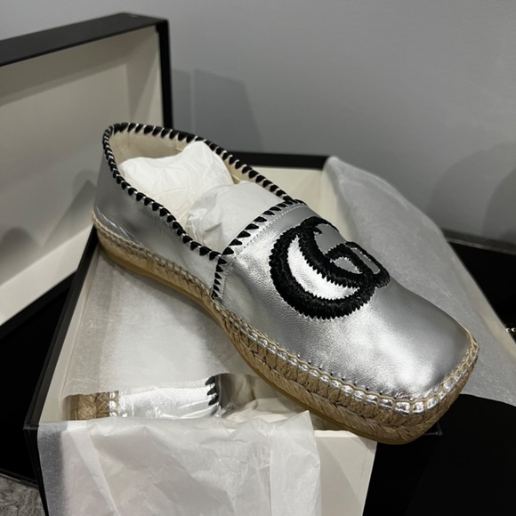 Gucci Interlocking G Metallic Leather Espadrilles - Picture 1 of 6